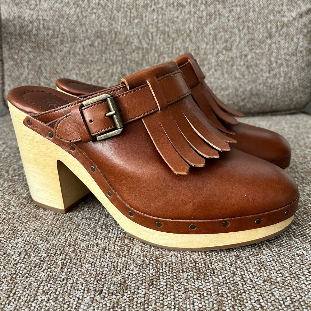 Madewell Classic Kiltie Fringe Clogs Brown Leather Size 7